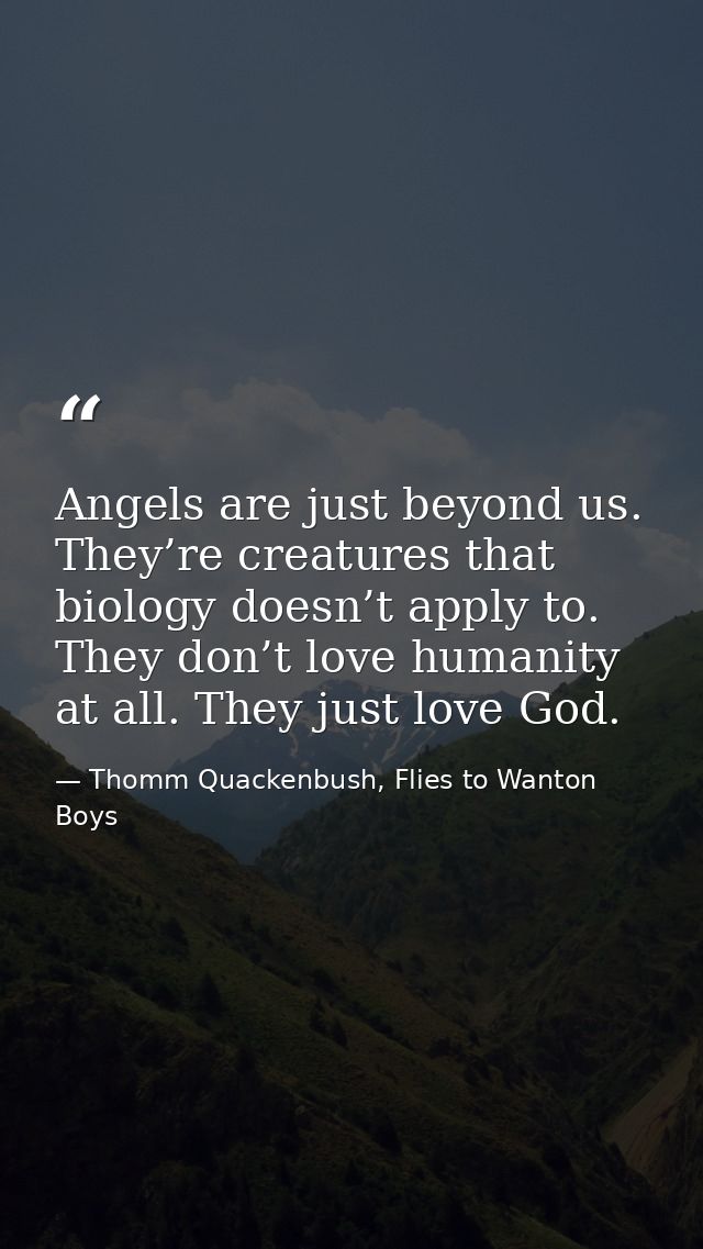 Angels are just beyond us. They’re creatures that biology doesn’t apply to. They don’t love humanity at all. They just l — Thomm Quackenbush, Flies to Wanton Boys