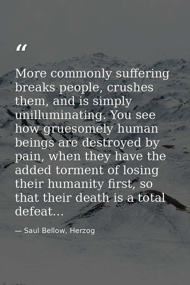 More commonly suffering breaks people, crushes them, and is simply unilluminating. You see how gruesomely human beings a — Saul Bellow, Herzog