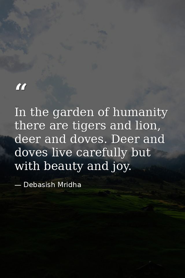 In the garden of humanity there are tigers and lion, deer and doves. Deer and doves live carefully but with beauty and j — Debasish Mridha