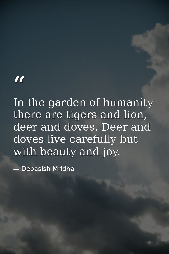 In the garden of humanity there are tigers and lion, deer and doves. Deer and doves live carefully but with beauty and j — Debasish Mridha