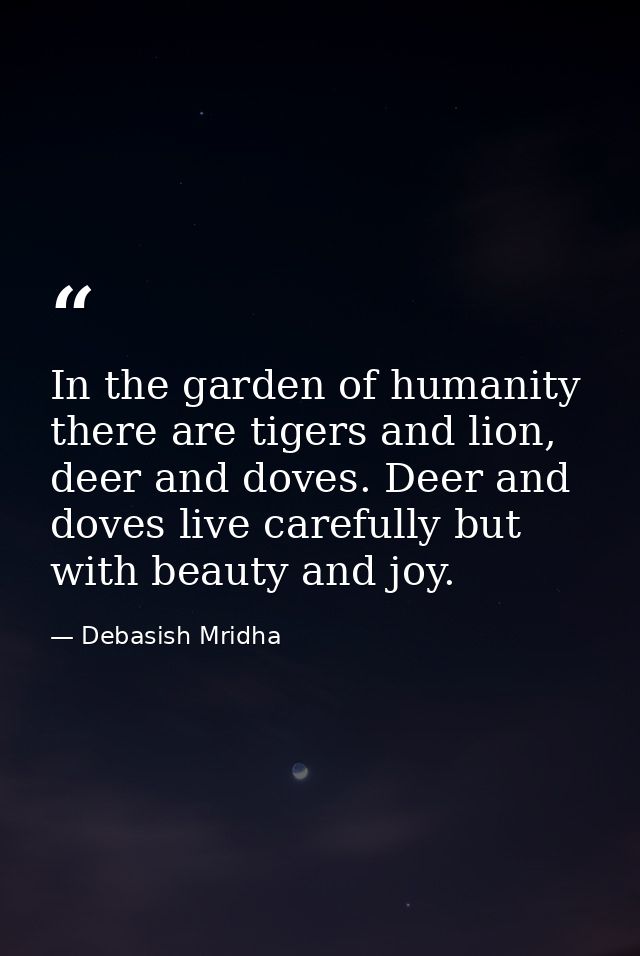 In the garden of humanity there are tigers and lion, deer and doves. Deer and doves live carefully but with beauty and j — Debasish Mridha