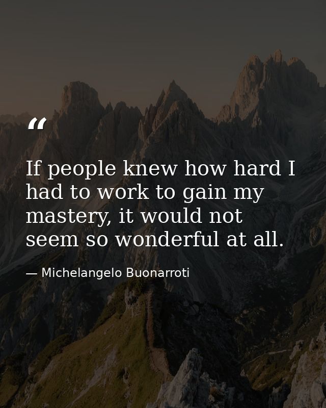 If people knew how hard I had to work to gain my mastery, it would not seem so wonderful at all. — Michelangelo Buonarroti