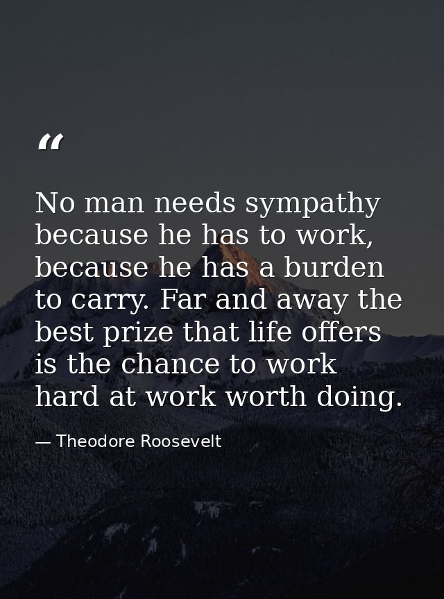 No man needs sympathy because he has to work, because he has a burden to carry. Far and away the best prize that life of — Theodore Roosevelt