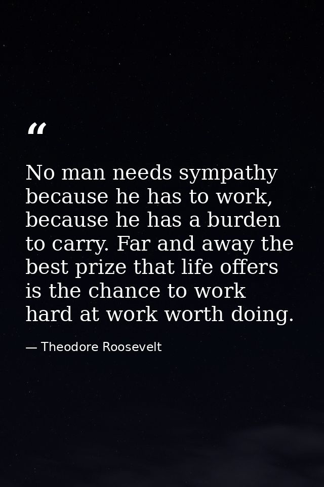 No man needs sympathy because he has to work, because he has a burden to carry. Far and away the best prize that life of — Theodore Roosevelt