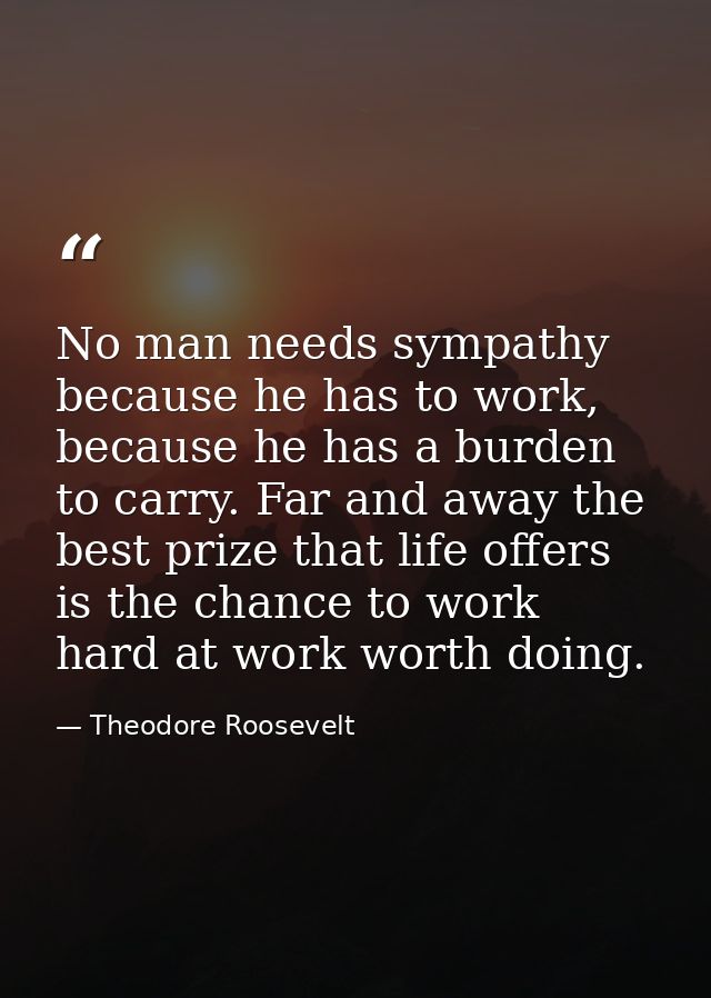 No man needs sympathy because he has to work, because he has a burden to carry. Far and away the best prize that life of — Theodore Roosevelt