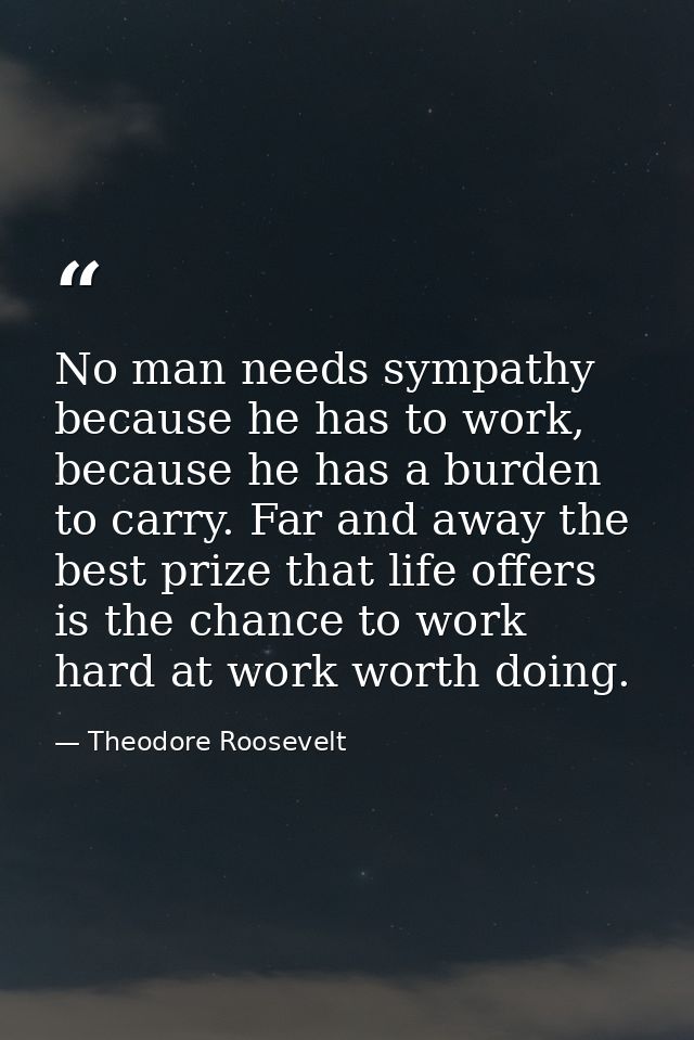 No man needs sympathy because he has to work, because he has a burden to carry. Far and away the best prize that life of — Theodore Roosevelt