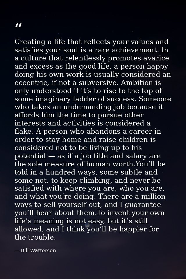 Creating a life that reflects your values and satisfies your soul is a rare achievement. In a culture that relentlessly  — Bill Watterson
