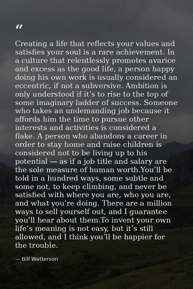 Creating a life that reflects your values and satisfies your soul is a rare achievement. In a culture that relentlessly  — Bill Watterson