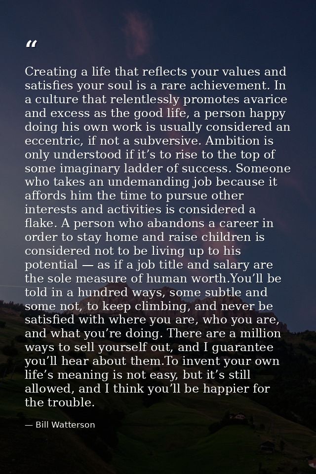 Creating a life that reflects your values and satisfies your soul is a rare achievement. In a culture that relentlessly  — Bill Watterson