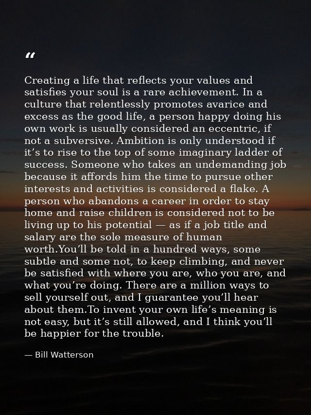 Creating a life that reflects your values and satisfies your soul is a rare achievement. In a culture that relentlessly  — Bill Watterson