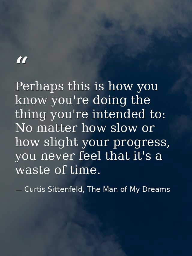 Perhaps this is how you know you're doing the thing you're intended to: No matter how slow or how slight your progress,  — Curtis Sittenfeld, The Man of My Dreams