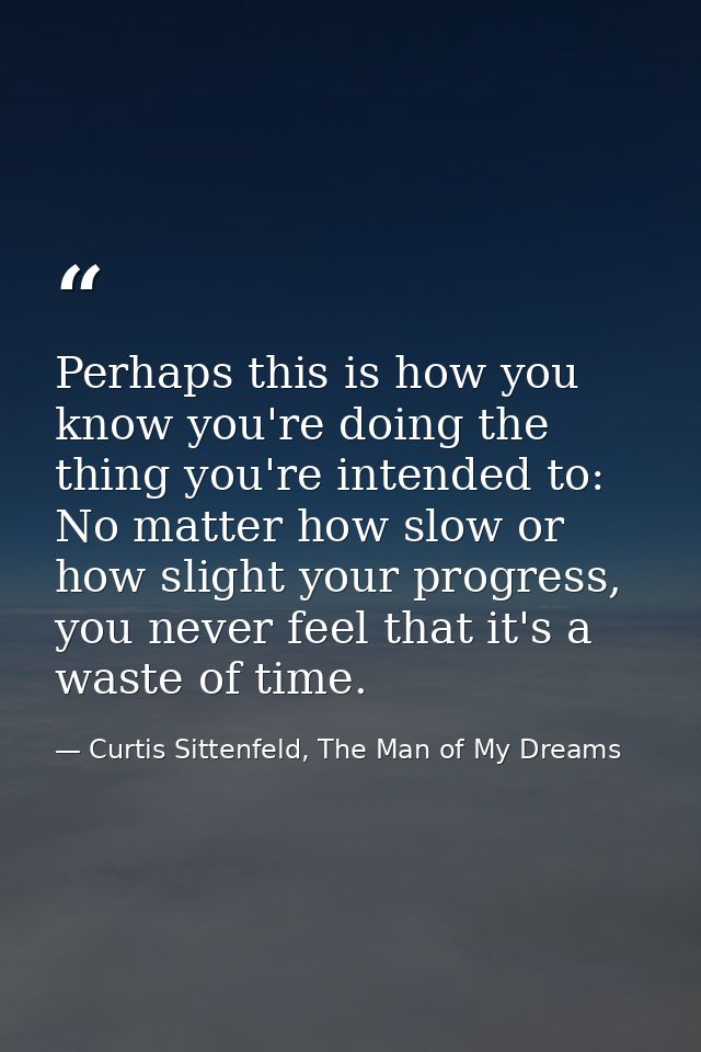 Perhaps this is how you know you're doing the thing you're intended to: No matter how slow or how slight your progress,  — Curtis Sittenfeld, The Man of My Dreams