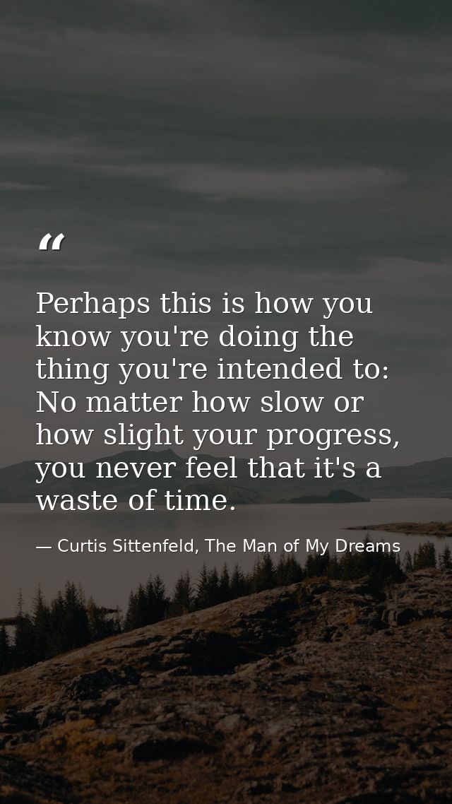 Perhaps this is how you know you're doing the thing you're intended to: No matter how slow or how slight your progress,  — Curtis Sittenfeld, The Man of My Dreams