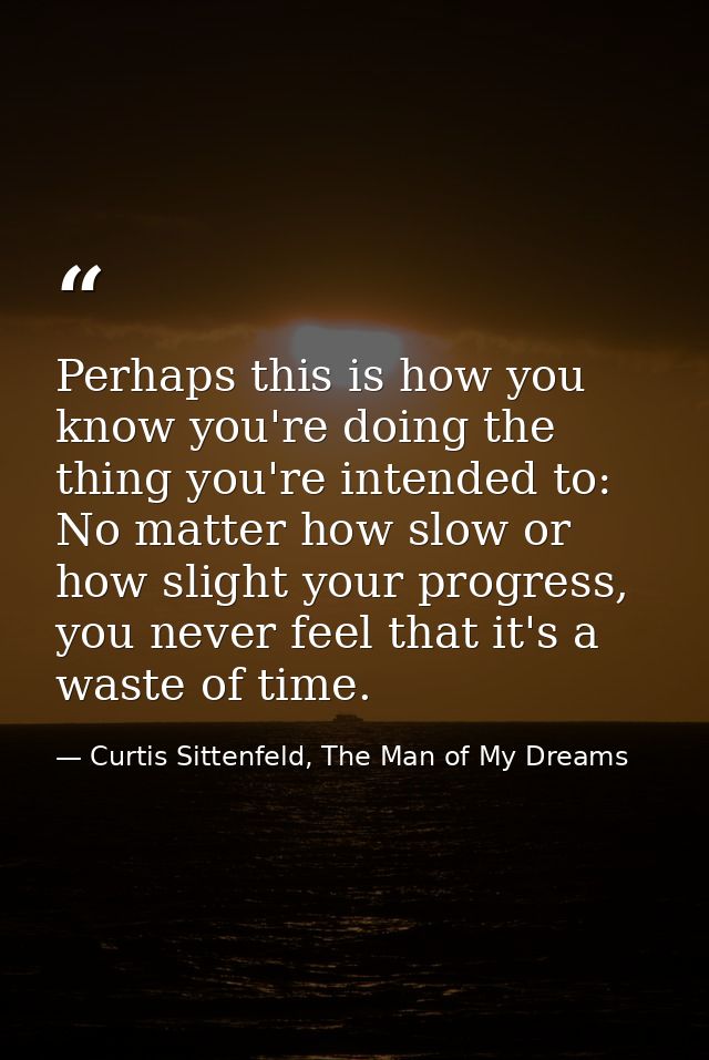 Perhaps this is how you know you're doing the thing you're intended to: No matter how slow or how slight your progress,  — Curtis Sittenfeld, The Man of My Dreams
