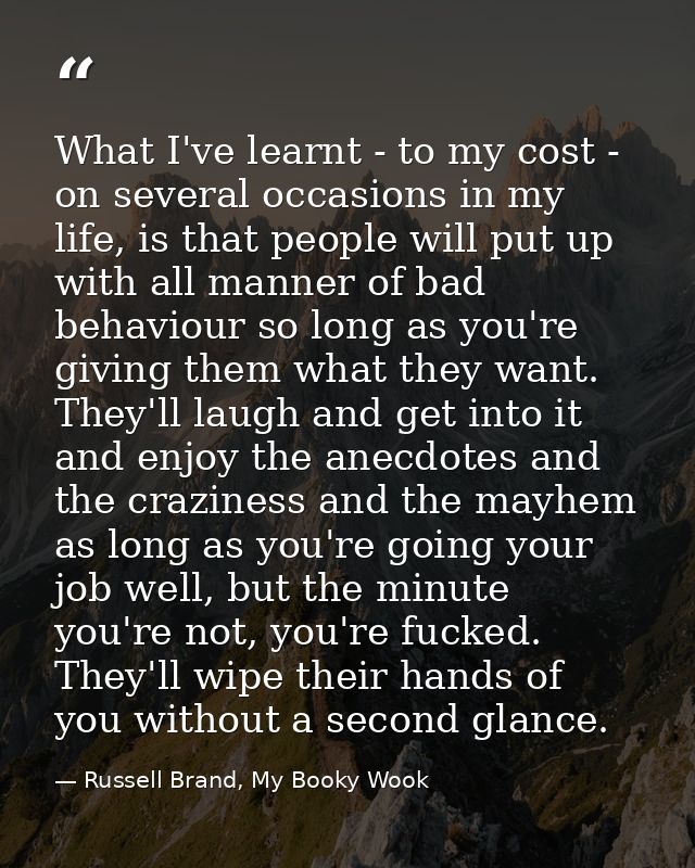 What I've learnt - to my cost - on several occasions in my life, is that people will put up with all manner of bad behav — Russell Brand, My Booky Wook