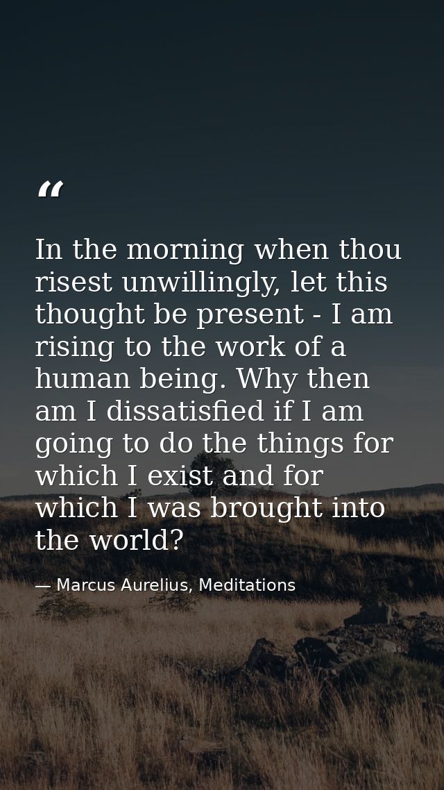In the morning when thou risest unwillingly, let this thought be present - I am rising to the work of a human being. Why — Marcus Aurelius, Meditations