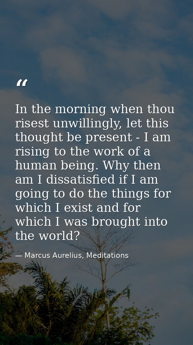 In the morning when thou risest unwillingly, let this thought be present - I am rising to the work of a human being. Why — Marcus Aurelius, Meditations