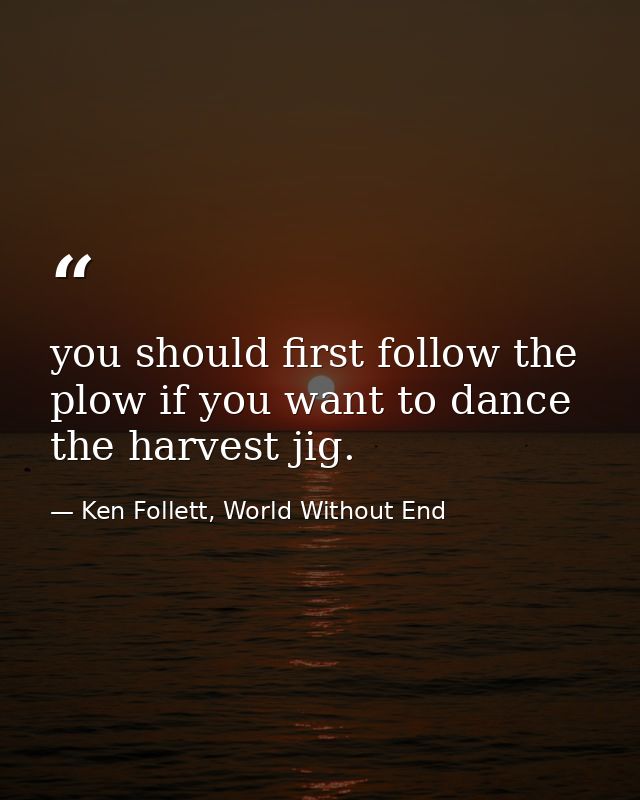 you should first follow the plow if you want to dance the harvest jig. — Ken Follett, World Without End