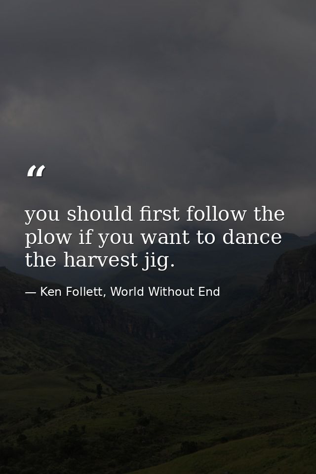 you should first follow the plow if you want to dance the harvest jig. — Ken Follett, World Without End