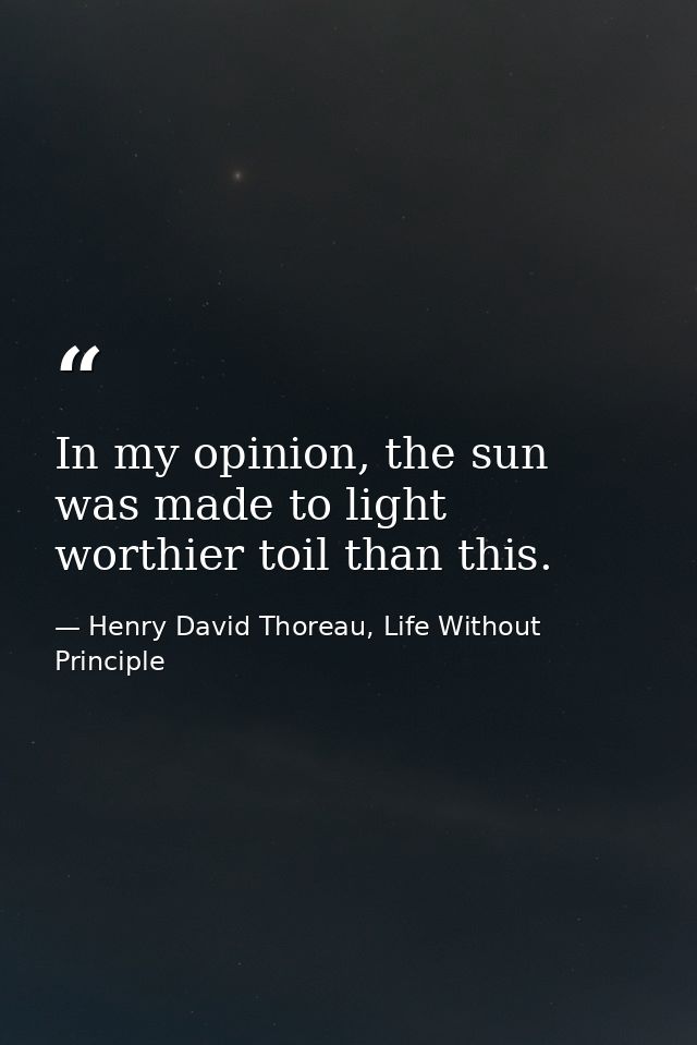 In my opinion, the sun was made to light worthier toil than this. — Henry David Thoreau, Life Without Principle