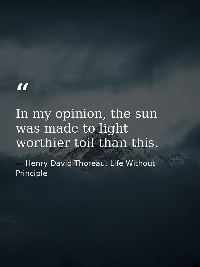 In my opinion, the sun was made to light worthier toil than this. — Henry David Thoreau, Life Without Principle