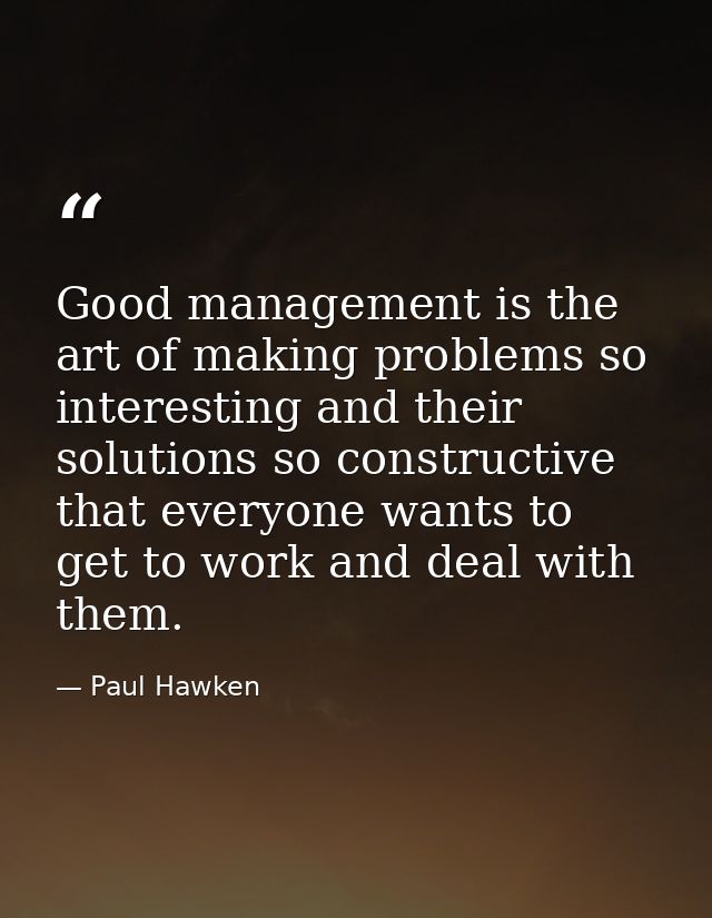 Good management is the art of making problems so interesting and their solutions so constructive that everyone wants to  — Paul Hawken
