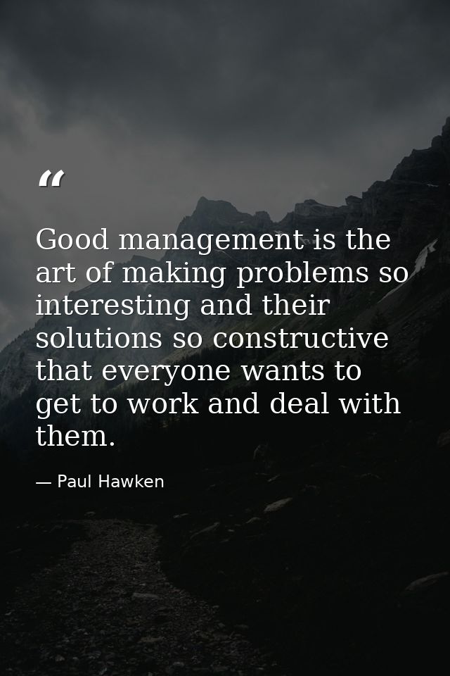Good management is the art of making problems so interesting and their solutions so constructive that everyone wants to  — Paul Hawken