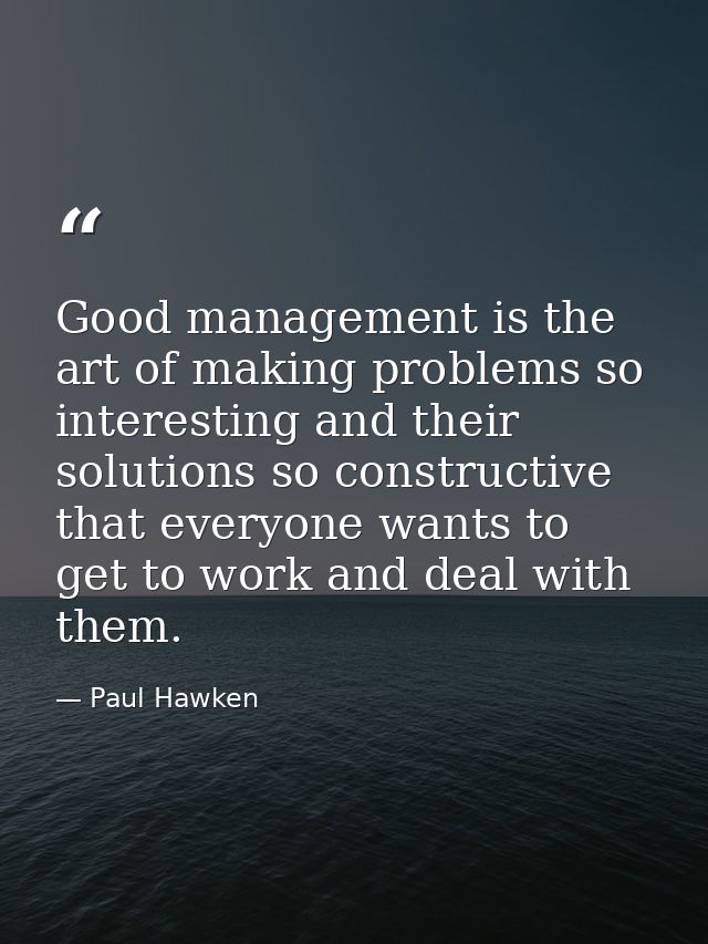 Good management is the art of making problems so interesting and their solutions so constructive that everyone wants to  — Paul Hawken