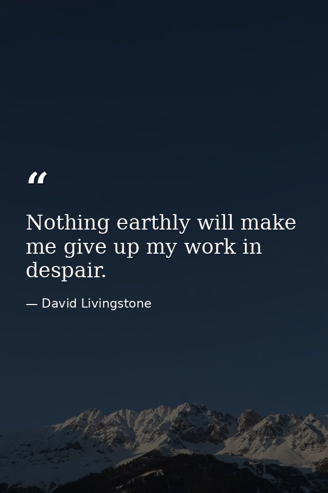 Nothing earthly will make me give up my work in despair. — David Livingstone