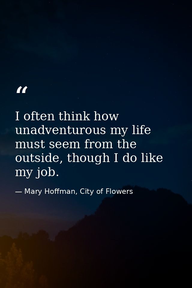 I often think how unadventurous my life must seem from the outside, though I do like my job. — Mary Hoffman, City of Flowers