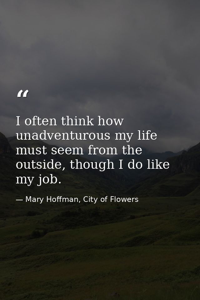 I often think how unadventurous my life must seem from the outside, though I do like my job. — Mary Hoffman, City of Flowers