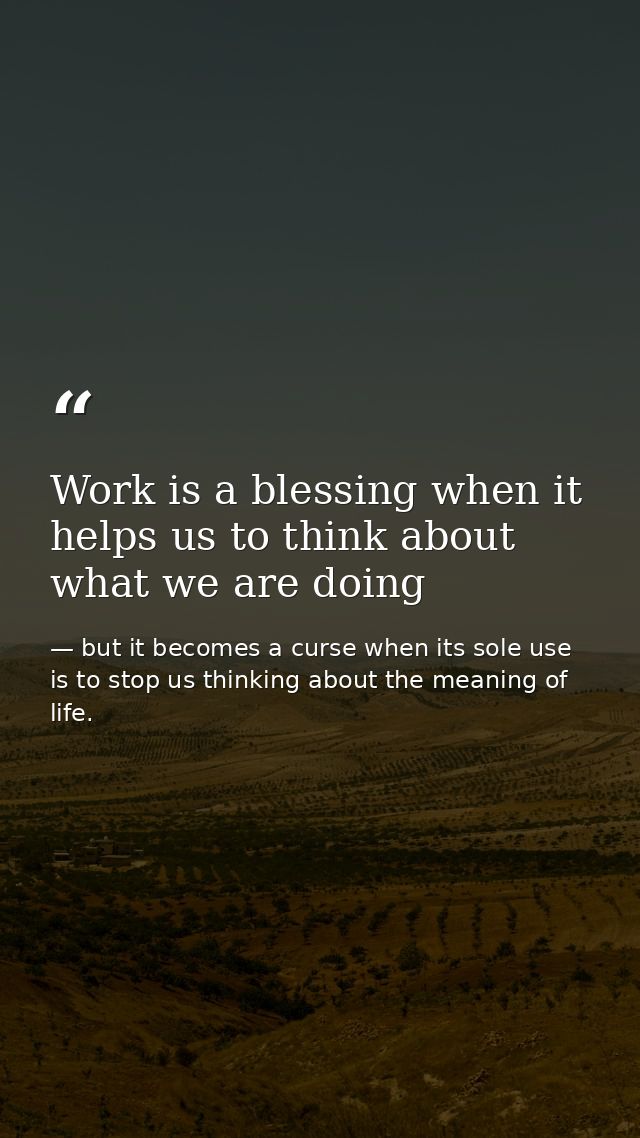 Work is a blessing when it helps us to think about what we are doing — but it becomes a curse when its sole use is to stop us thinking about the meaning of life.