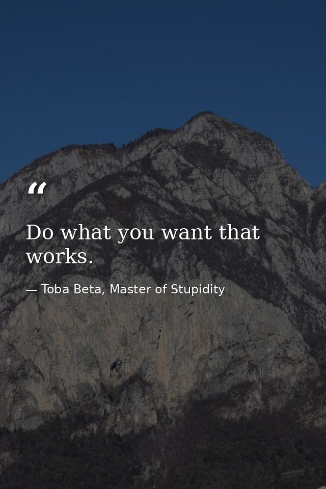 Do what you want that works. — Toba Beta, Master of Stupidity