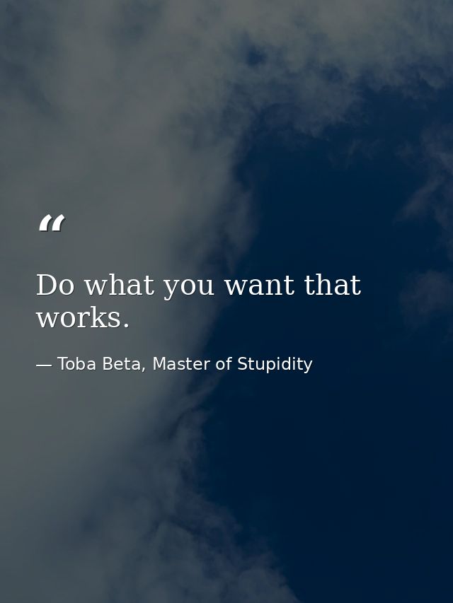 Do what you want that works. — Toba Beta, Master of Stupidity