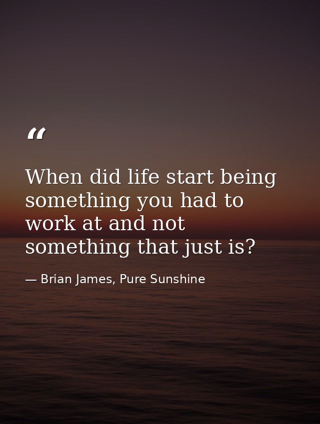 When did life start being something you had to work at and not something that just is? — Brian James, Pure Sunshine