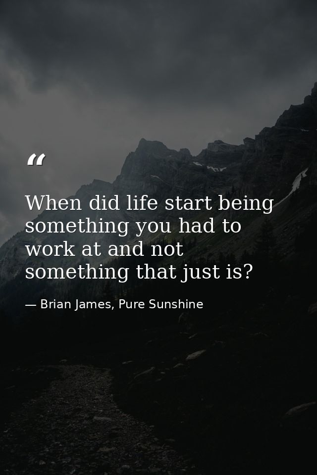 When did life start being something you had to work at and not something that just is? — Brian James, Pure Sunshine