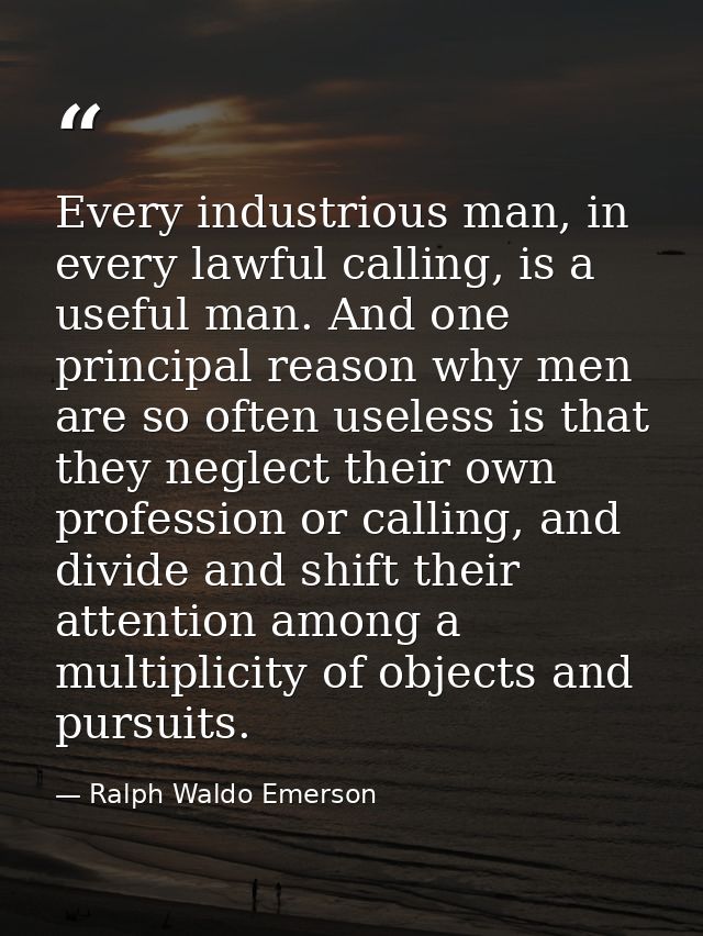 Every industrious man, in every lawful calling, is a useful man. And one principal reason why men are so often useless i — Ralph Waldo Emerson