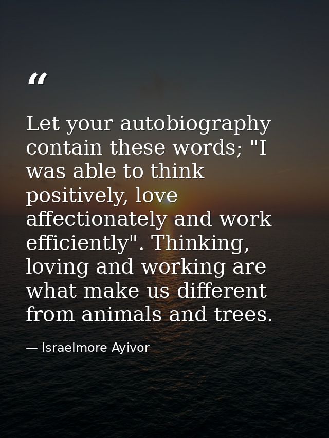 Let your autobiography contain these words; "I was able to think positively, love affectionately and work efficiently".  — Israelmore Ayivor