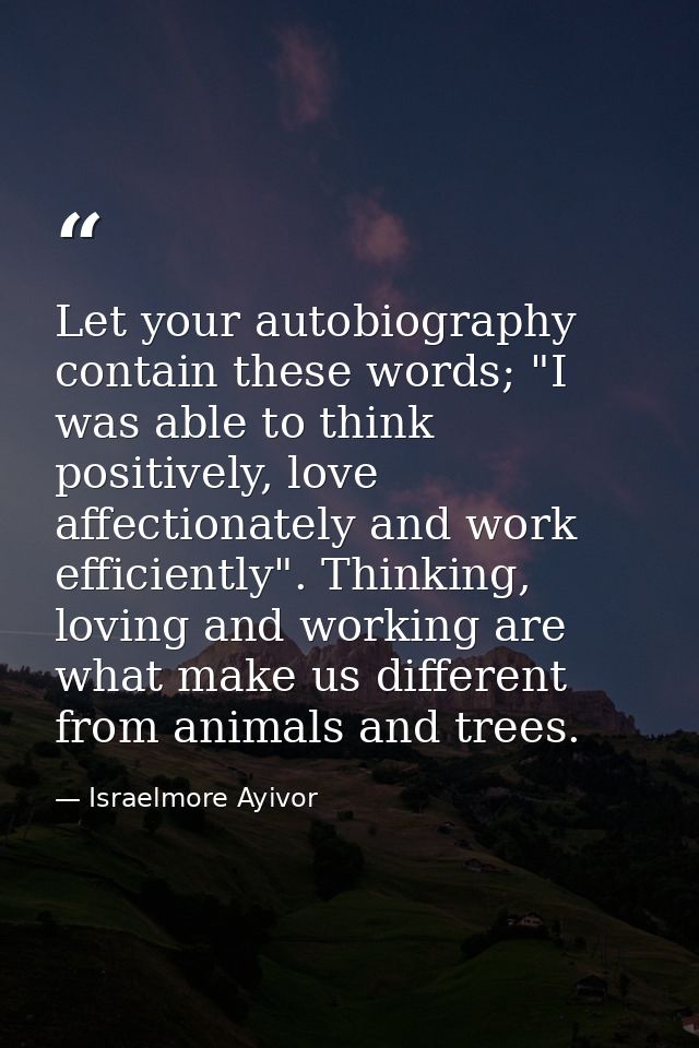 Let your autobiography contain these words; "I was able to think positively, love affectionately and work efficiently".  — Israelmore Ayivor