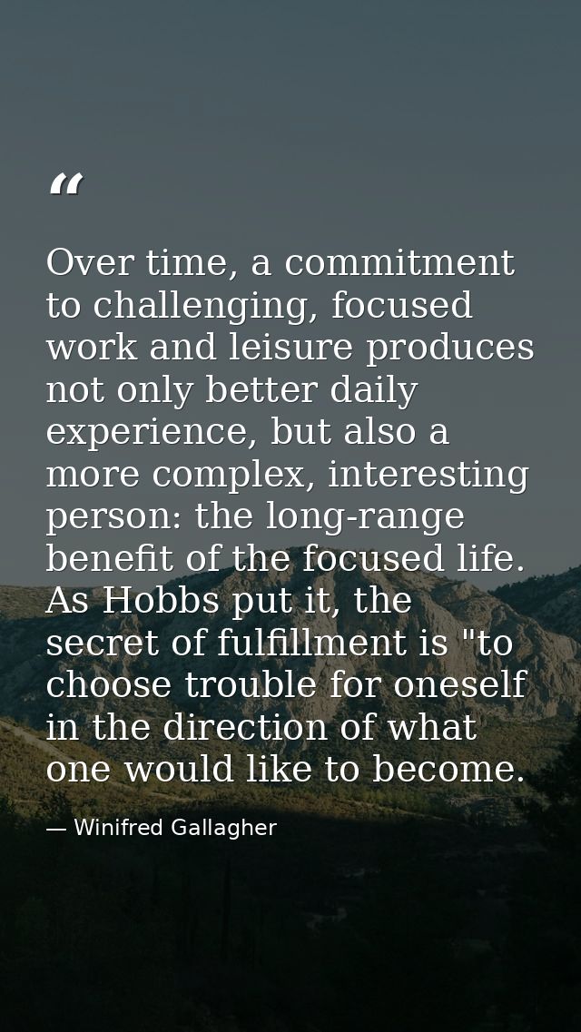 Over time, a commitment to challenging, focused work and leisure produces not only better daily experience, but also a m — Winifred Gallagher