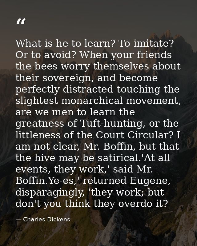 What is he to learn? To imitate? Or to avoid? When your friends the bees worry themselves about their sovereign, and bec — Charles Dickens