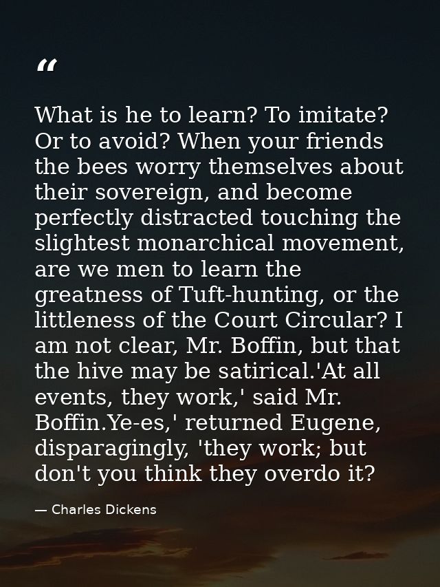 What is he to learn? To imitate? Or to avoid? When your friends the bees worry themselves about their sovereign, and bec — Charles Dickens