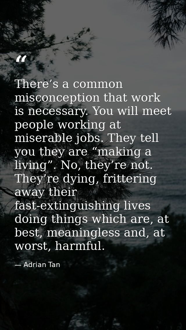 There’s a common misconception that work is necessary. You will meet people working at miserable jobs. They tell you the — Adrian Tan