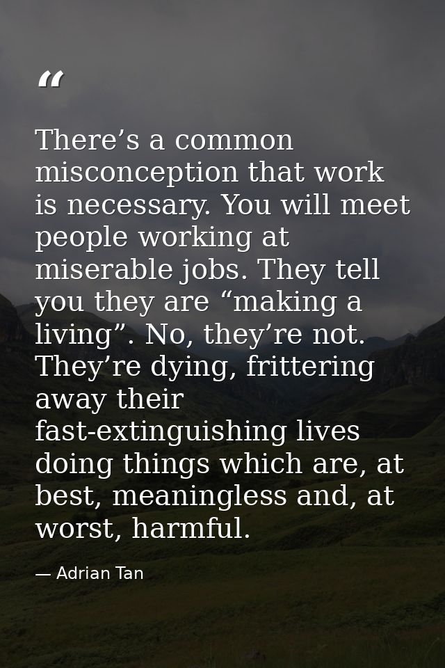 There’s a common misconception that work is necessary. You will meet people working at miserable jobs. They tell you the — Adrian Tan