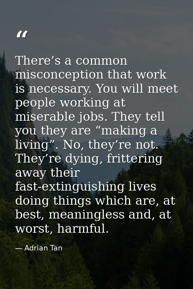 There’s a common misconception that work is necessary. You will meet people working at miserable jobs. They tell you the — Adrian Tan