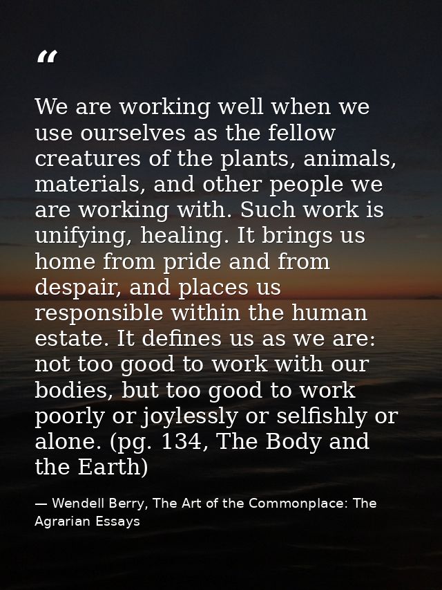 We are working well when we use ourselves as the fellow creatures of the plants, animals, materials, and other people we — Wendell Berry, The Art of the Commonplace: The Agrarian Essays