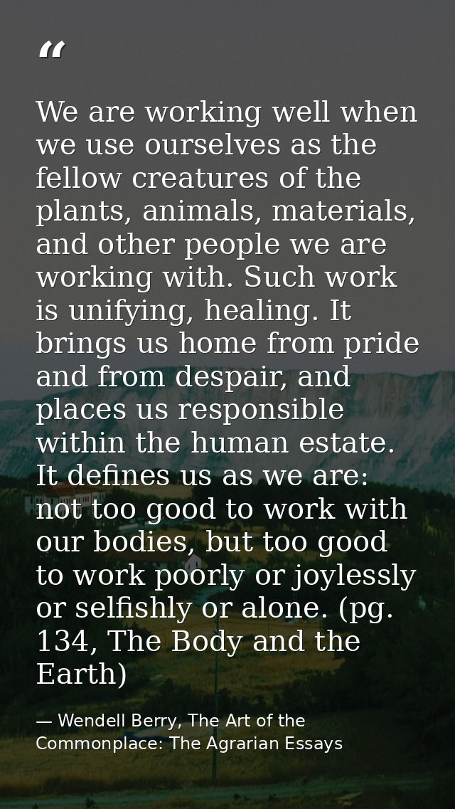 We are working well when we use ourselves as the fellow creatures of the plants, animals, materials, and other people we — Wendell Berry, The Art of the Commonplace: The Agrarian Essays