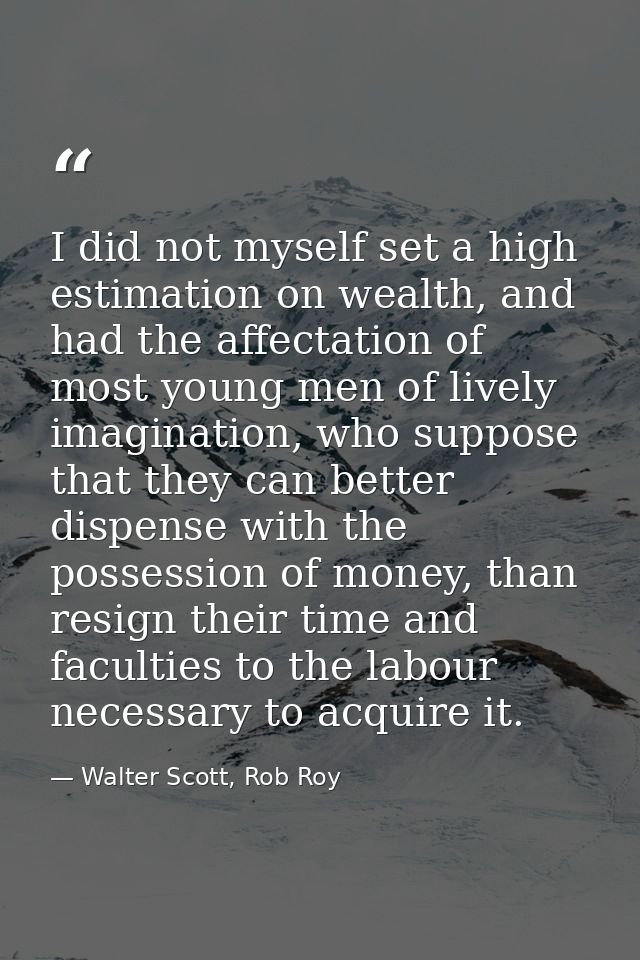 I did not myself set a high estimation on wealth, and had the affectation of most young men of lively imagination, who s — Walter Scott, Rob Roy