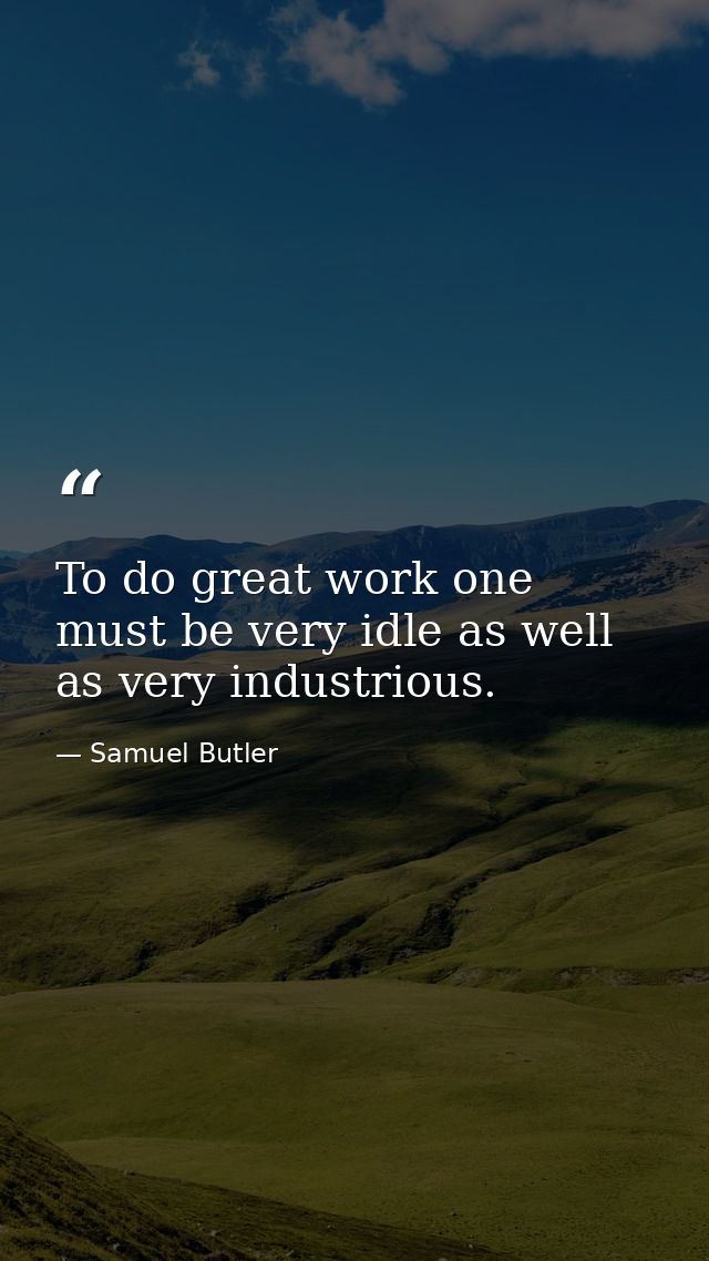 To do great work one must be very idle as well as very industrious. — Samuel Butler