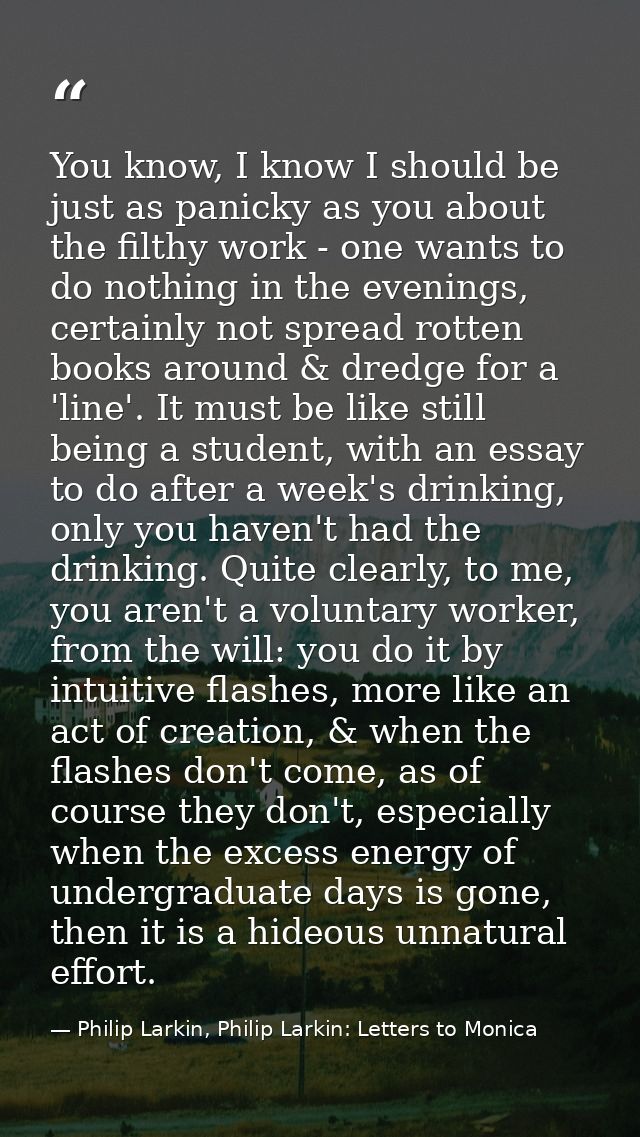 You know, I know I should be just as panicky as you about the filthy work - one wants to do nothing in the evenings, cer — Philip Larkin, Philip Larkin: Letters to Monica